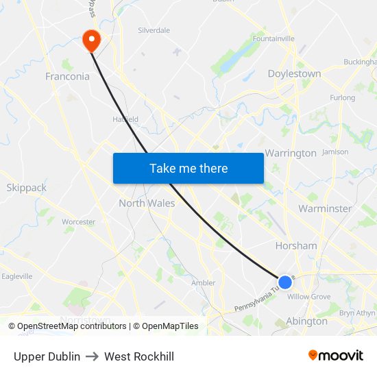 Upper Dublin to West Rockhill map