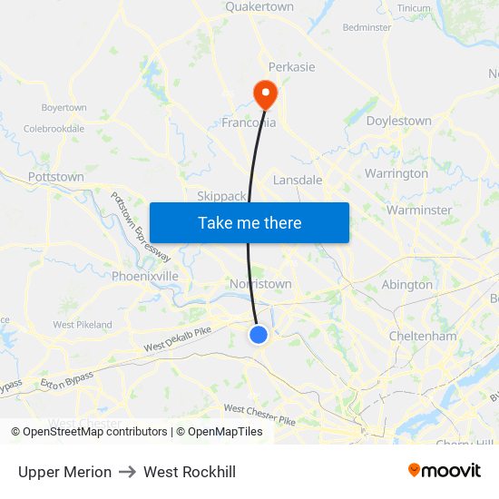 Upper Merion to West Rockhill map