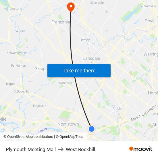 Plymouth Meeting Mall to West Rockhill map