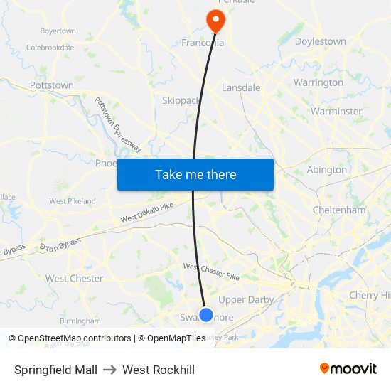 Springfield Mall to West Rockhill map