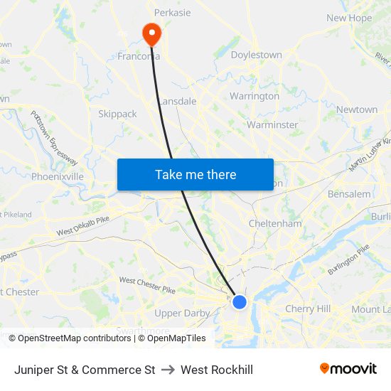 Juniper St & Commerce St to West Rockhill map