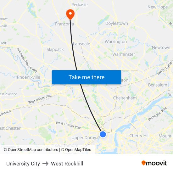 University City to West Rockhill map