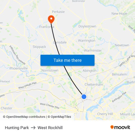 Hunting Park to West Rockhill map