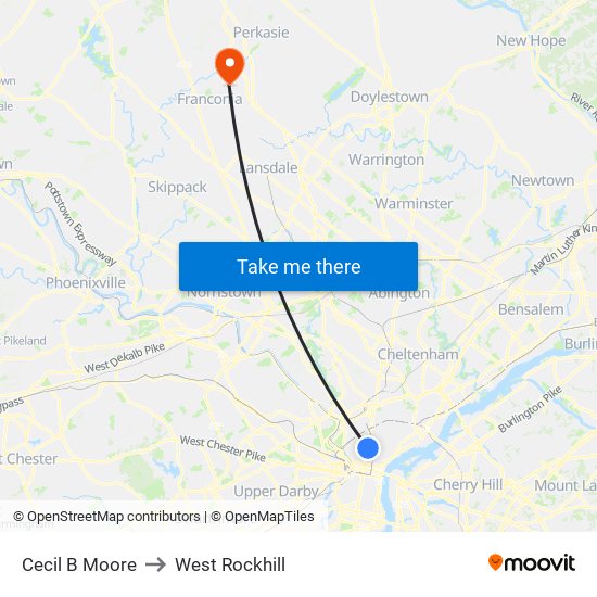 Cecil B Moore to West Rockhill map
