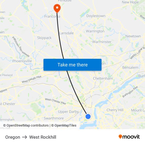 Oregon to West Rockhill map