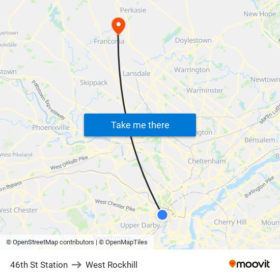 46th St Station to West Rockhill map