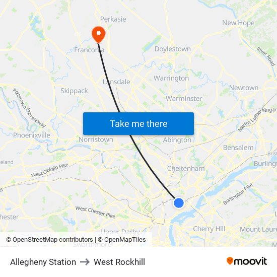 Allegheny Station to West Rockhill map