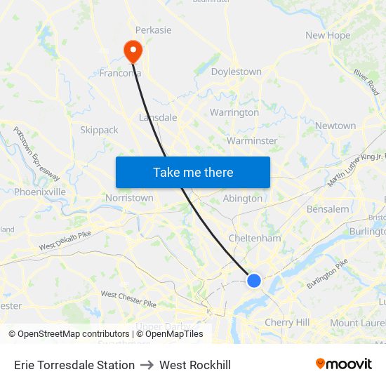 Erie Torresdale Station to West Rockhill map
