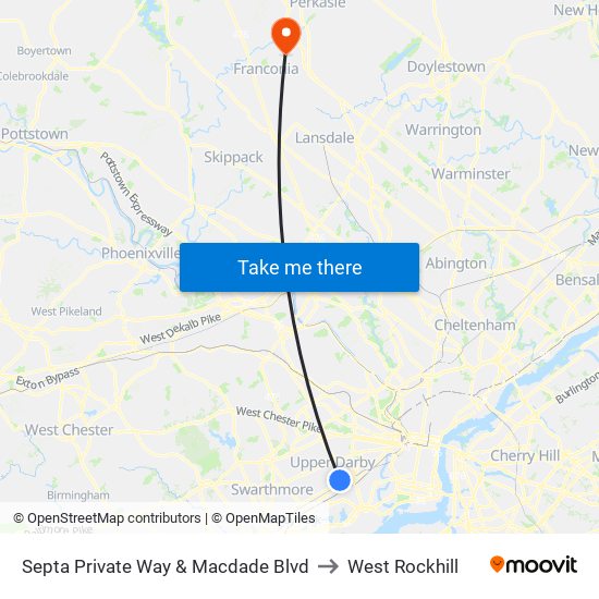 Septa Private Way & Macdade Blvd to West Rockhill map