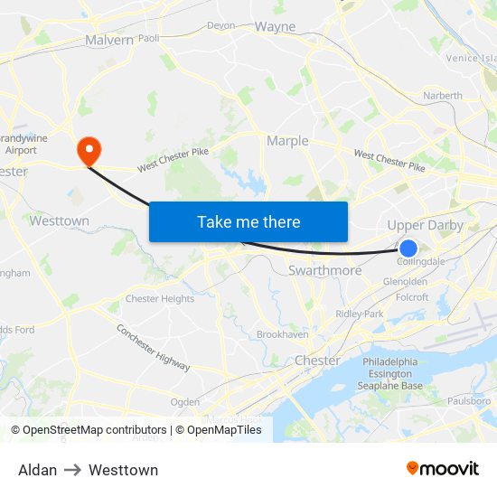 Aldan to Westtown map