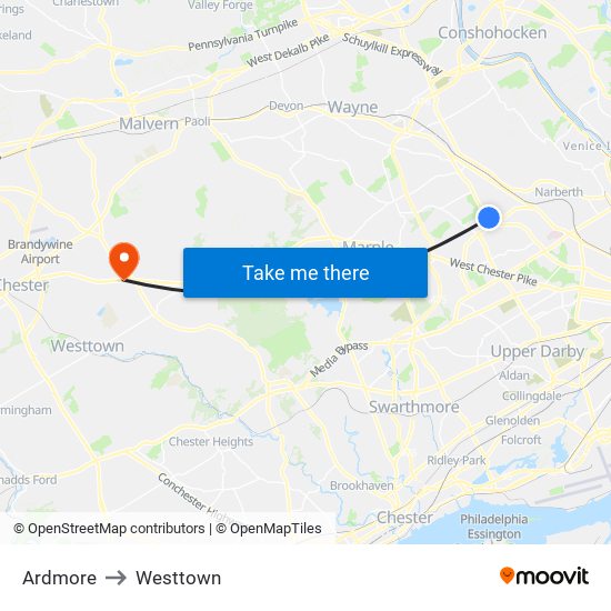 Ardmore to Westtown map