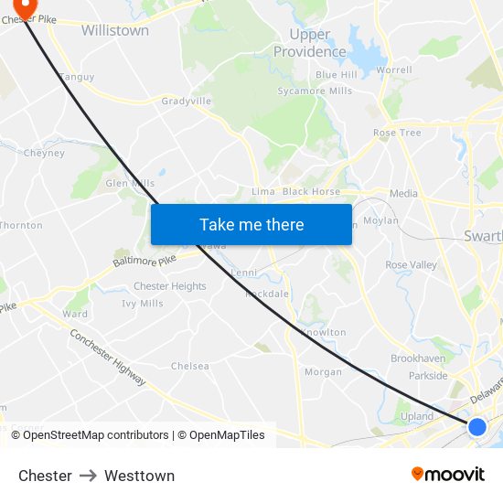 Chester to Westtown map