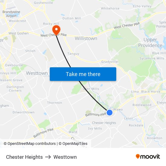 Chester Heights to Westtown map