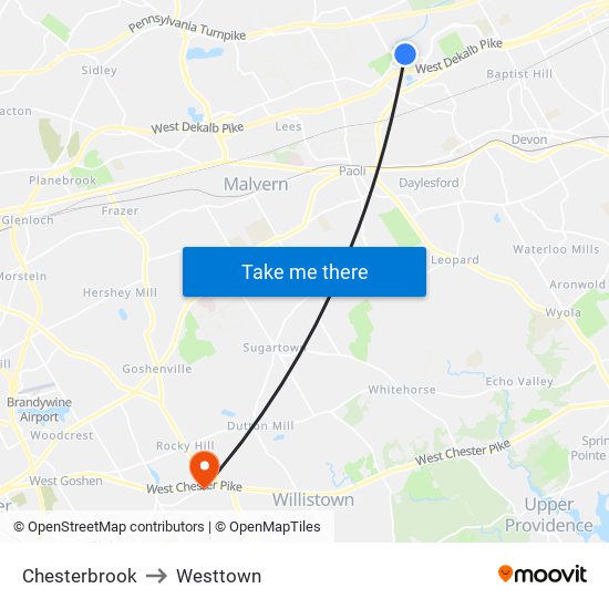 Chesterbrook to Westtown map