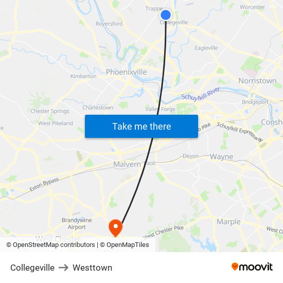 Collegeville to Westtown map