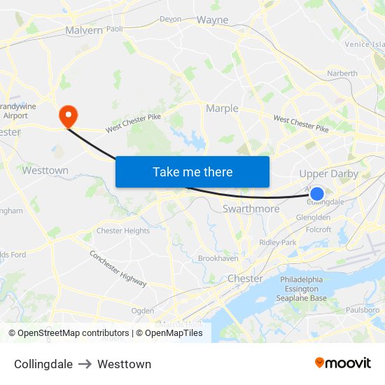 Collingdale to Westtown map