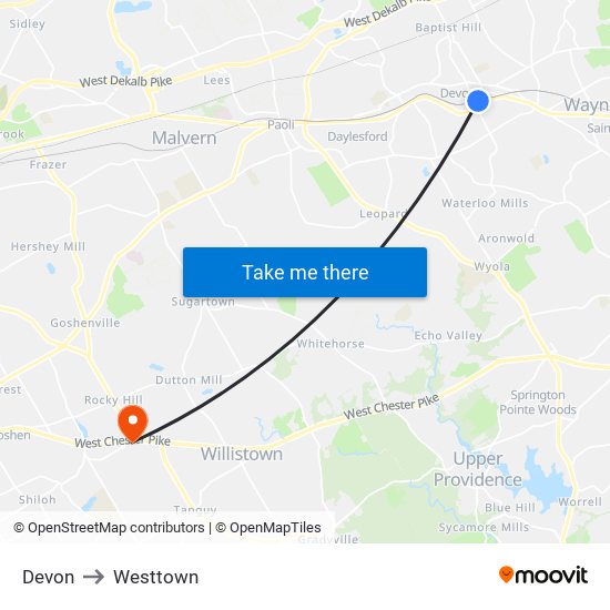 Devon to Westtown map