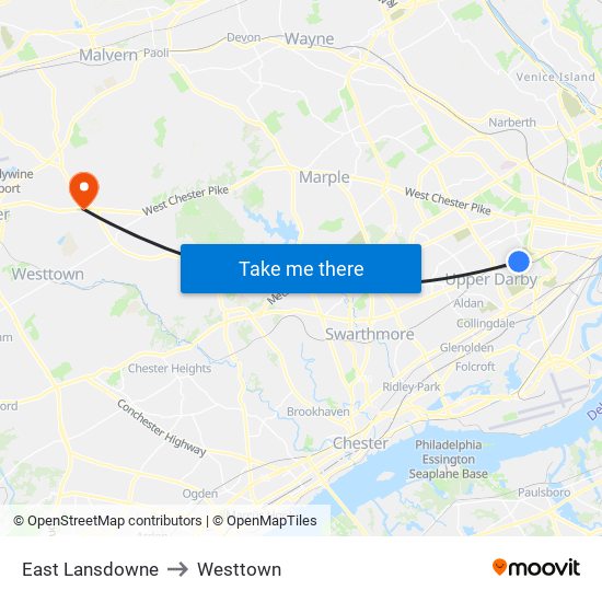 East Lansdowne to Westtown map