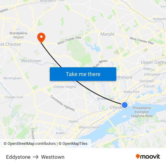 Eddystone to Westtown map