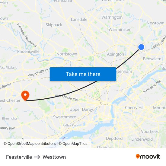 Feasterville to Westtown map