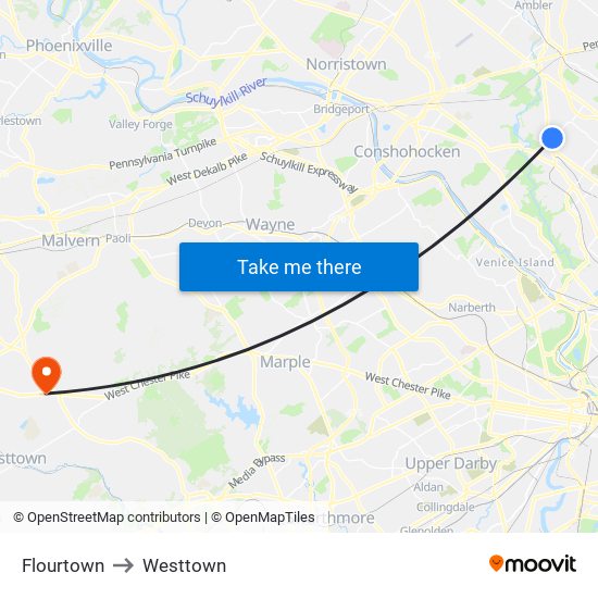 Flourtown to Westtown map