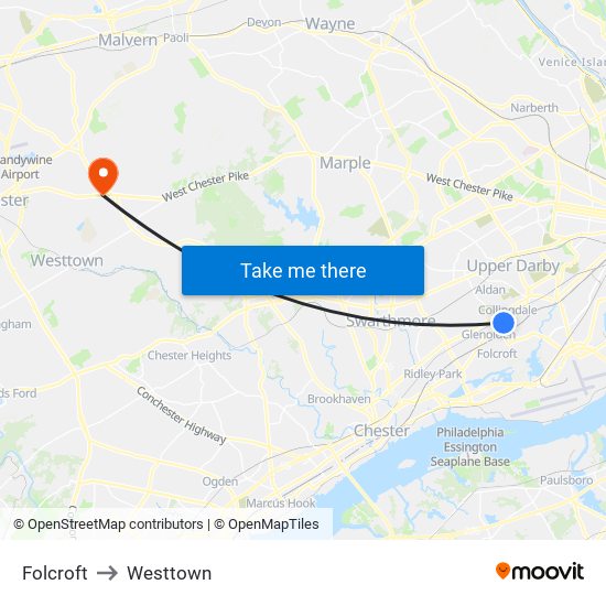 Folcroft to Westtown map