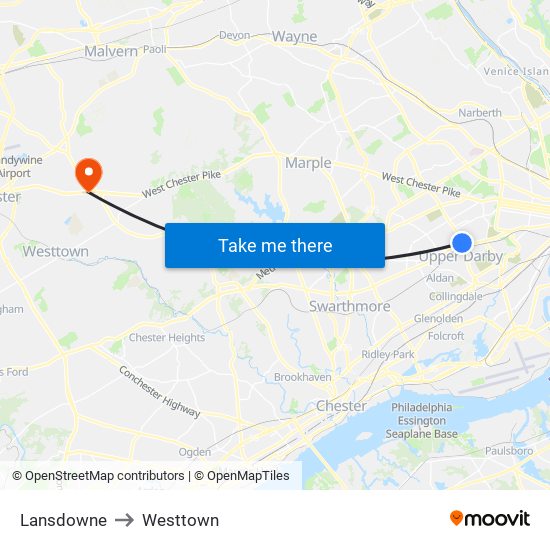 Lansdowne to Westtown map