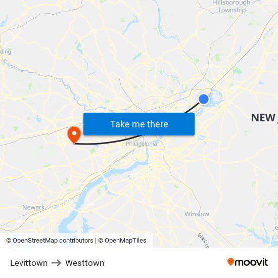 Levittown to Westtown map