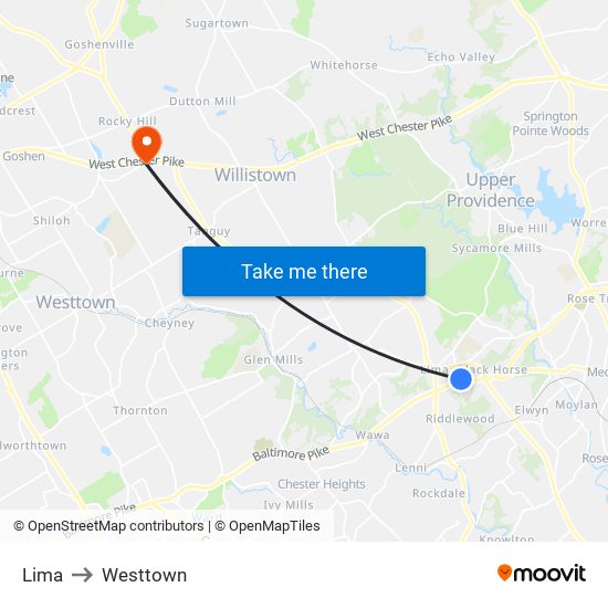 Lima to Westtown map