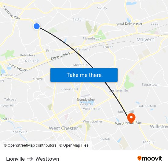 Lionville to Westtown map