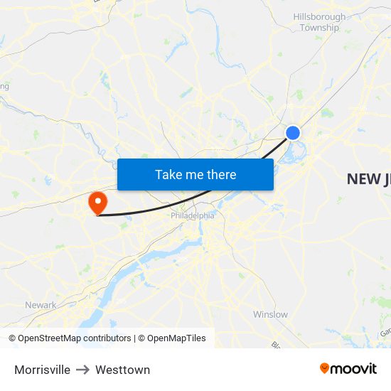 Morrisville to Westtown map