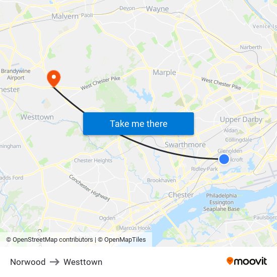 Norwood to Westtown map