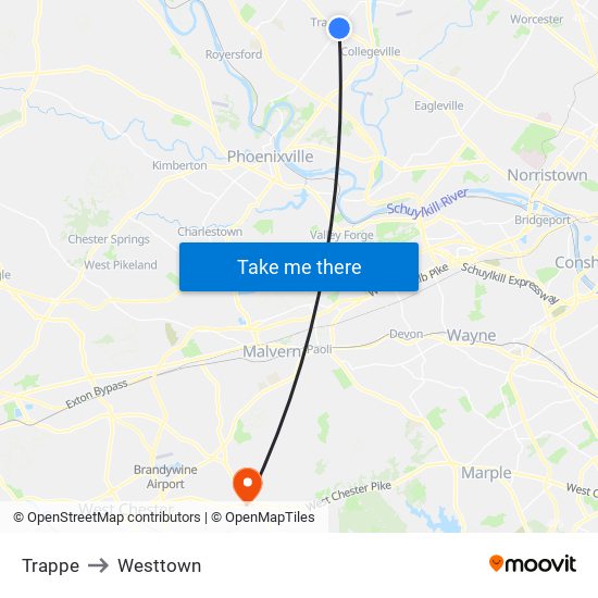 Trappe to Westtown map