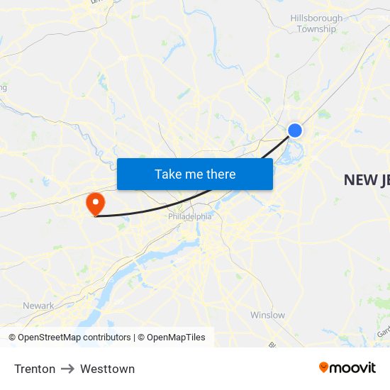 Trenton to Westtown map
