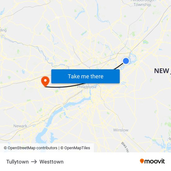 Tullytown to Westtown map