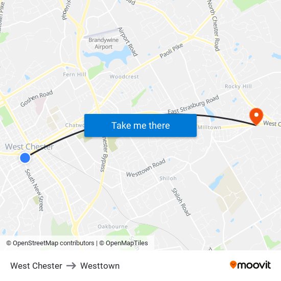 West Chester to Westtown map