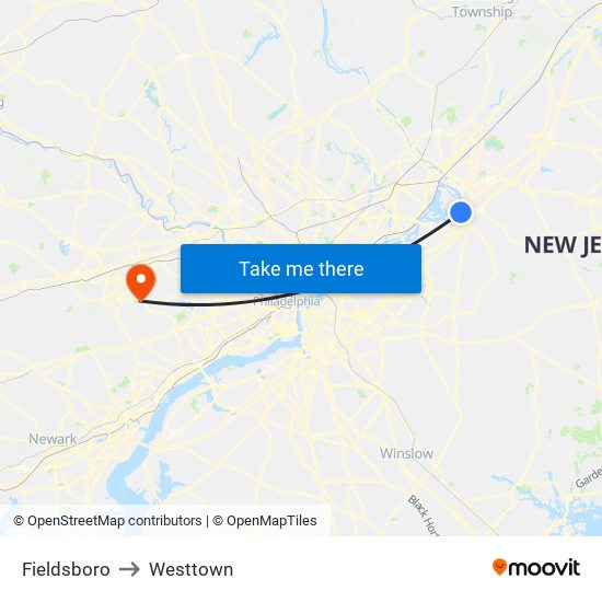 Fieldsboro to Westtown map