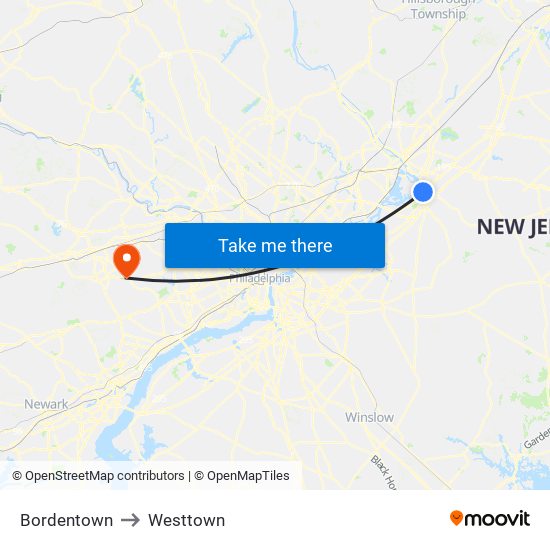 Bordentown to Westtown map