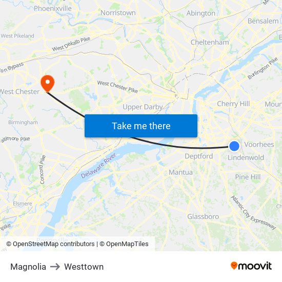 Magnolia to Westtown map