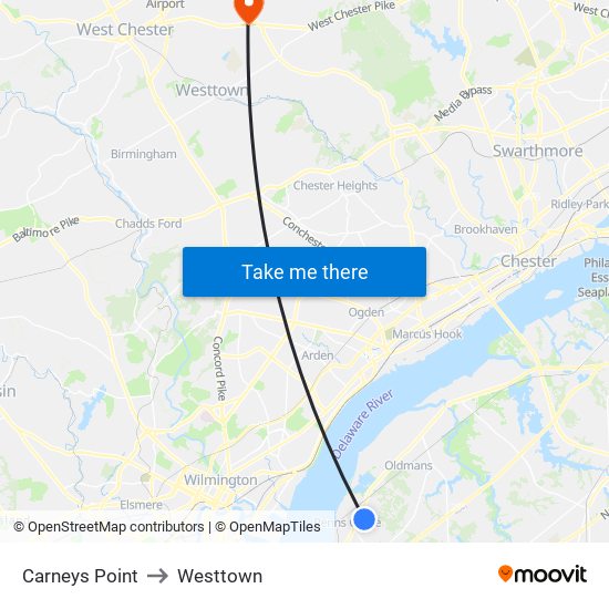 Carneys Point to Westtown map