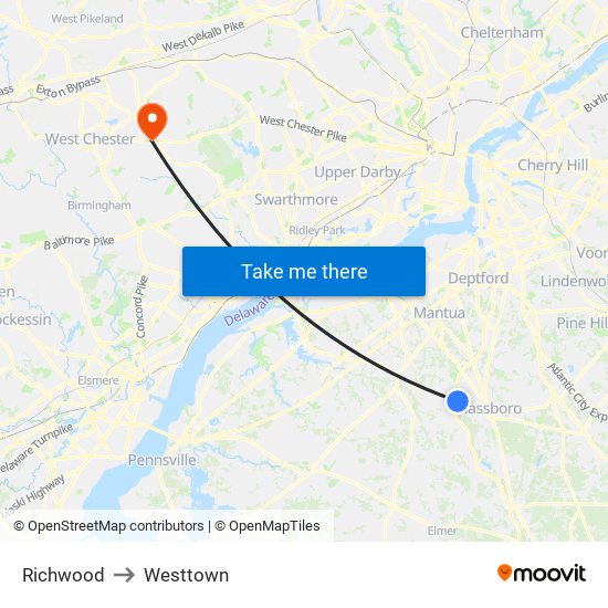 Richwood to Westtown map