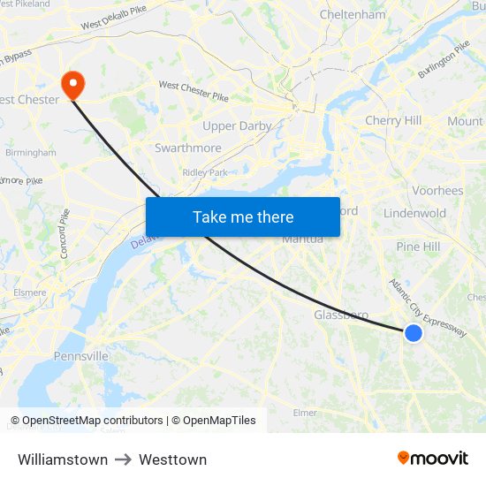 Williamstown to Westtown map