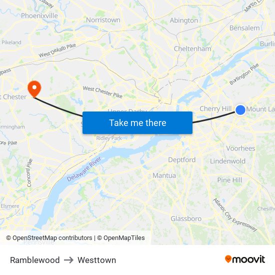 Ramblewood to Westtown map