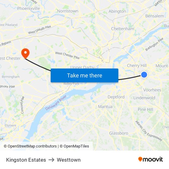 Kingston Estates to Westtown map