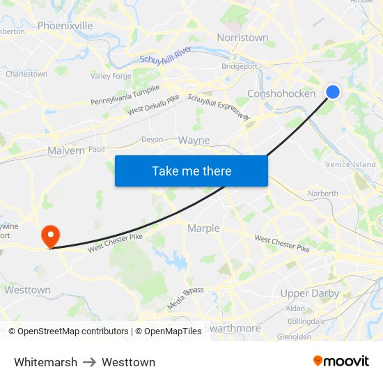 Whitemarsh to Westtown map