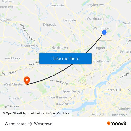 Warminster to Westtown map