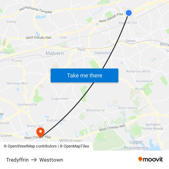 Tredyffrin to Westtown map