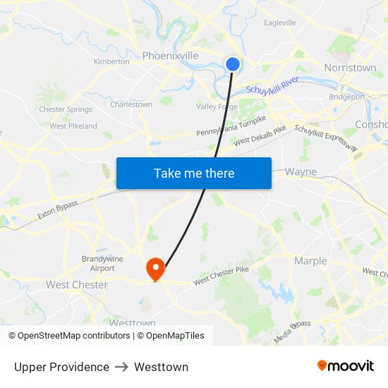 Upper Providence to Westtown map