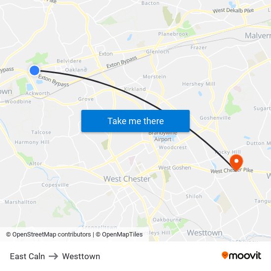 East Caln to Westtown map