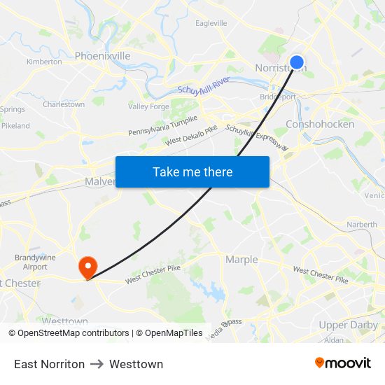 East Norriton to Westtown map